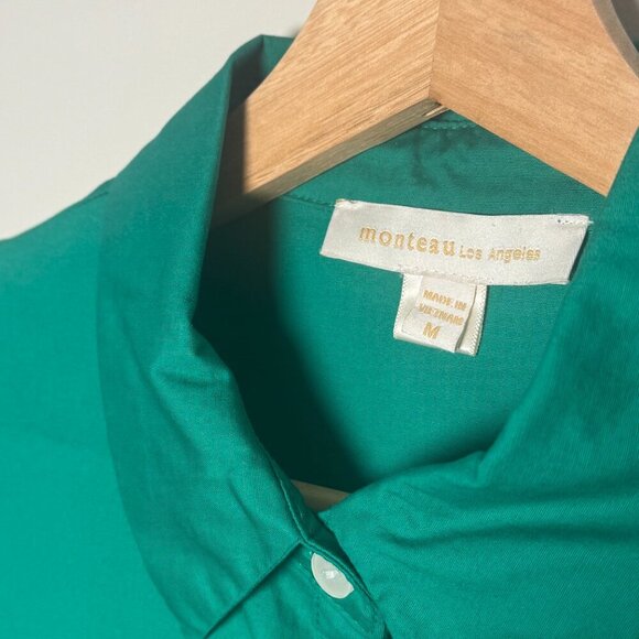 Monteau Los Angeles Kelly Emerald Green Pleated Cap Sleeve Tiered Dress Sz M - Picture 3 of 9